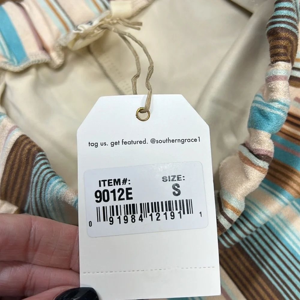 NWT Boutique, Emma & Grace Striped Fringe Skirt - Blue and Brown, Size Small, S